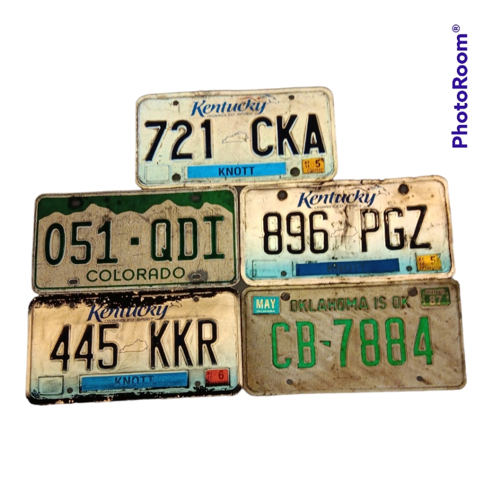 Collection of License Plates Kentucky Colorado Oklahoma (Lot of 5)